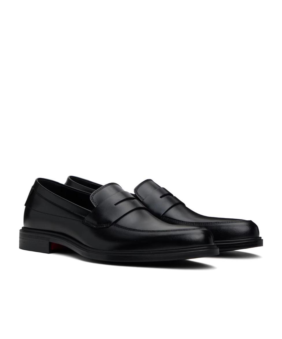 HUGO BOSS Penny Logo Embossed Loafers In Black Product Image