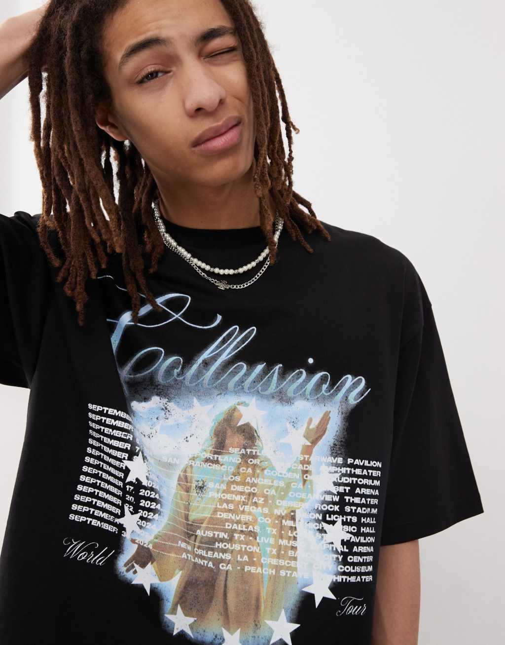 COLLUSION black boxy t-shirt with graphic print  Product Image