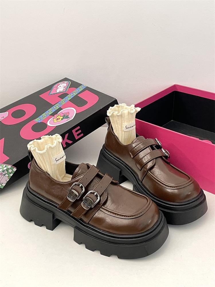 Buckled Platform Chunky Heel Loafers Product Image