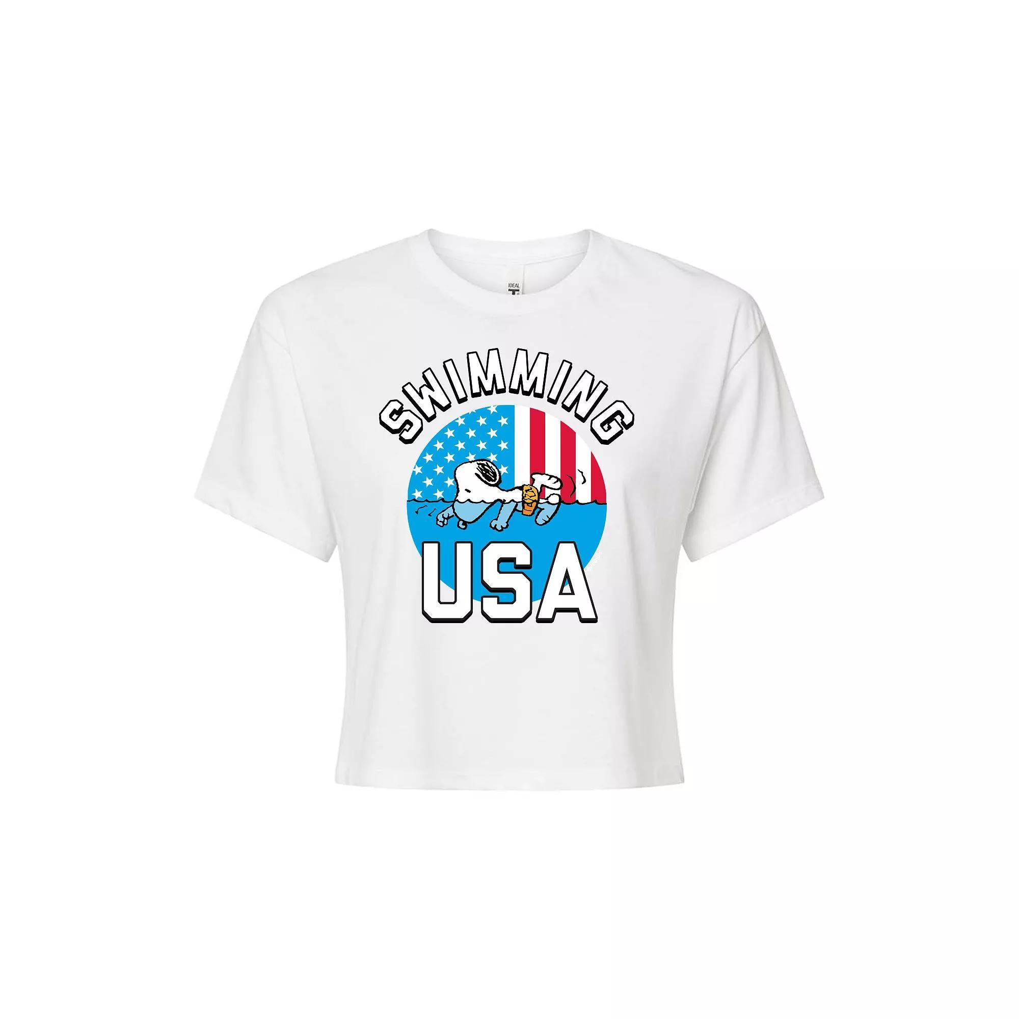 Juniors Peanuts Snoopy USA Swimming Cropped Tee, Girls Product Image