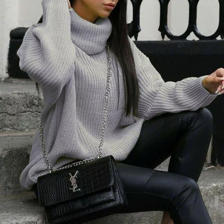Turtleneck Plain Sweater Product Image