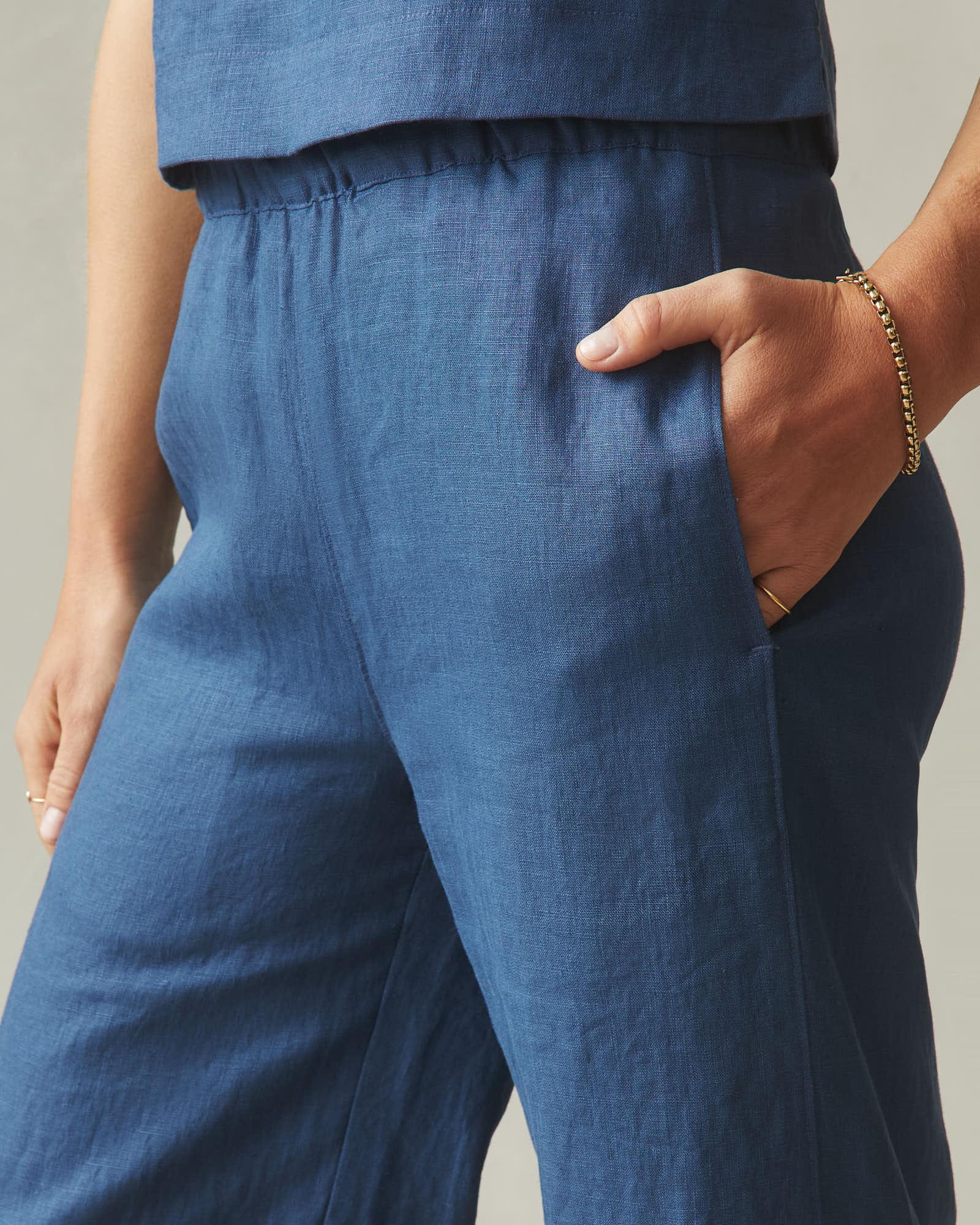 Women's Linen Wide Leg Pant - Marine Navy Product Image