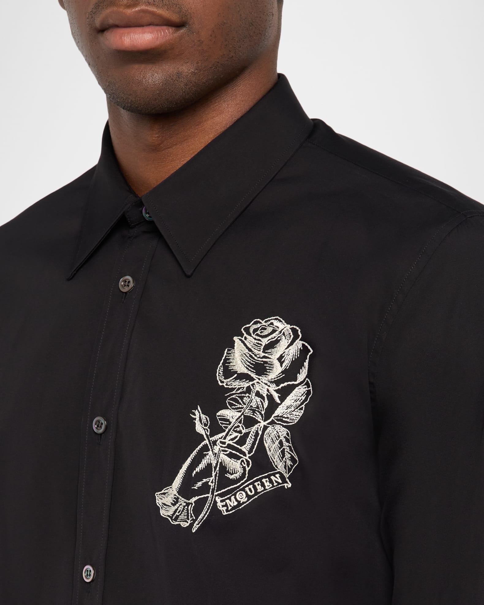 Men's Poplin Rose-Embroidered Dress Shirt Product Image