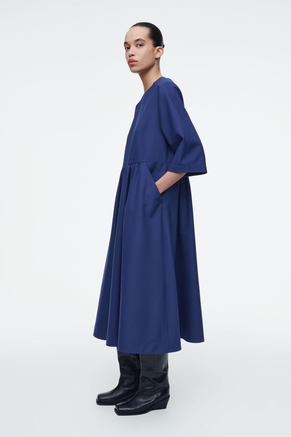 GATHERED WOOL-BLEND MIDI DRESS Product Image