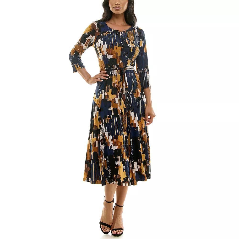 Women's Nina Leonard Sylvia Midi Dress with Belt, Size: Medium, Black Wine Product Image