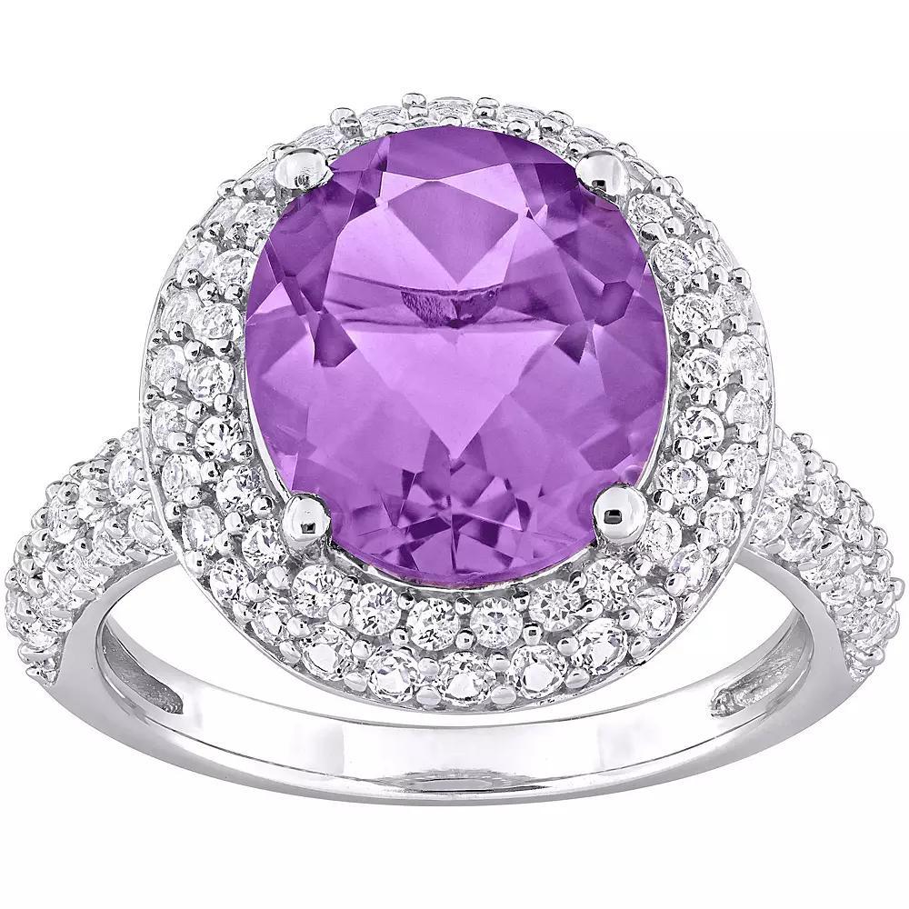 Stella Grace Sterling Silver Amethyst & White Topaz Double Halo Ring, Women's, Size: 5 Product Image