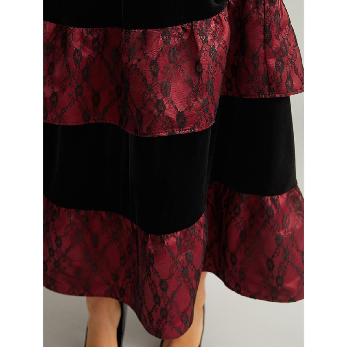 Plus Size Off Shoulder Lace Insert Mesh Layered Dress Black Women Elegant See through One-shoulder neck Long Sleeve Curvy Midi Dress BloomChic 26/4X Product Image