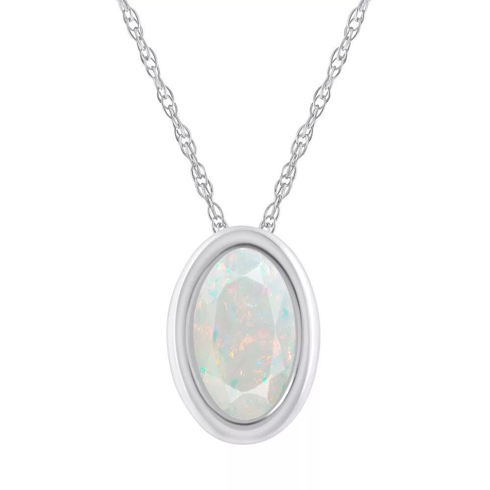 Celebration Gems 10k White Gold Oval Lab-Created Gemstone Pendant Necklace, Women's, Size: 18", Created White Product Image