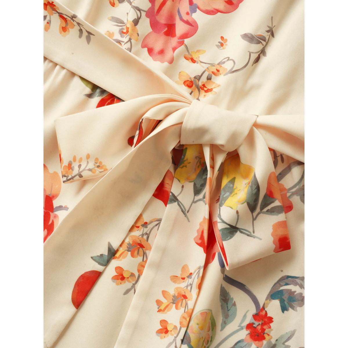 Plus Size Citrus Orange Print Square Neck Ruffles Gathered Dress Apricot Women Elegant Gathered Square Neck Half Sleeve Curvy Midi Dress BloomChic 18-20/2X Product Image