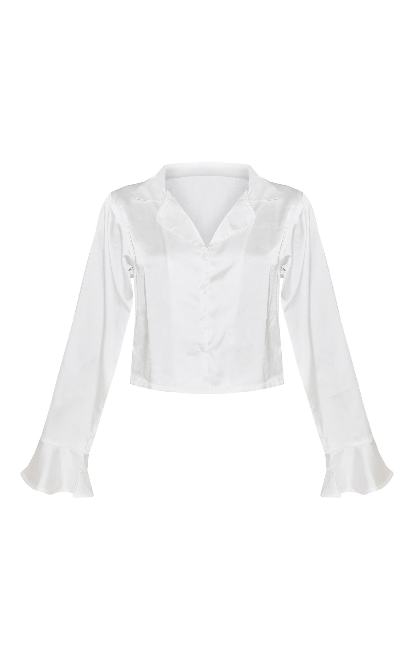 White Flute Sleeve Satin Short Pj Set Product Image