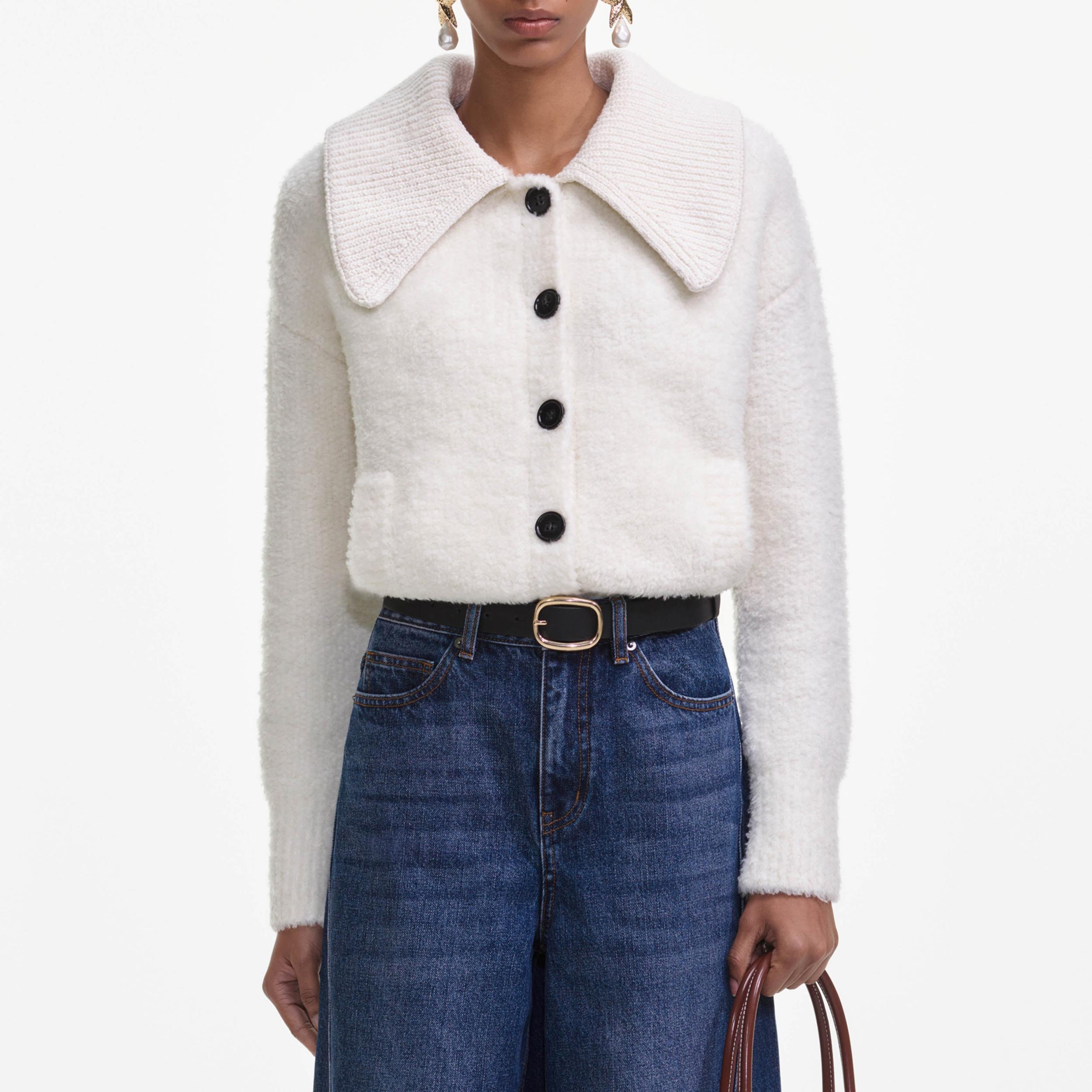Cream Fluffy Knit Cardigan Product Image