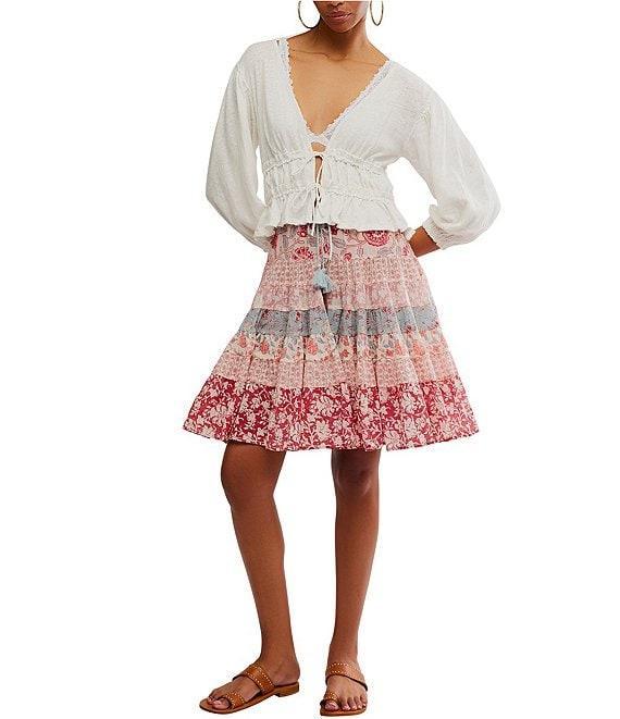 Free People Let's Go Linen Blend Plunge V-Neck 3/4 Sleeve Tie-Front Top Product Image
