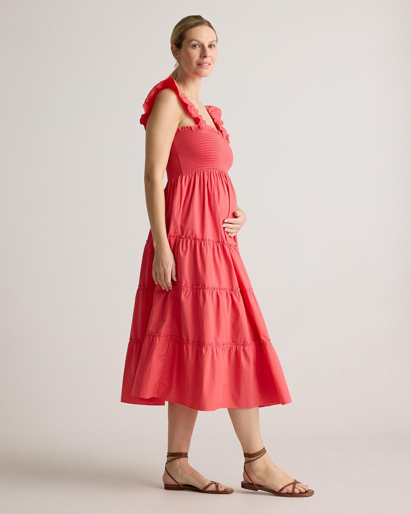 Quince | Women's Poplin Maternity Smocked Midi Dress Organic Cotton Product Image