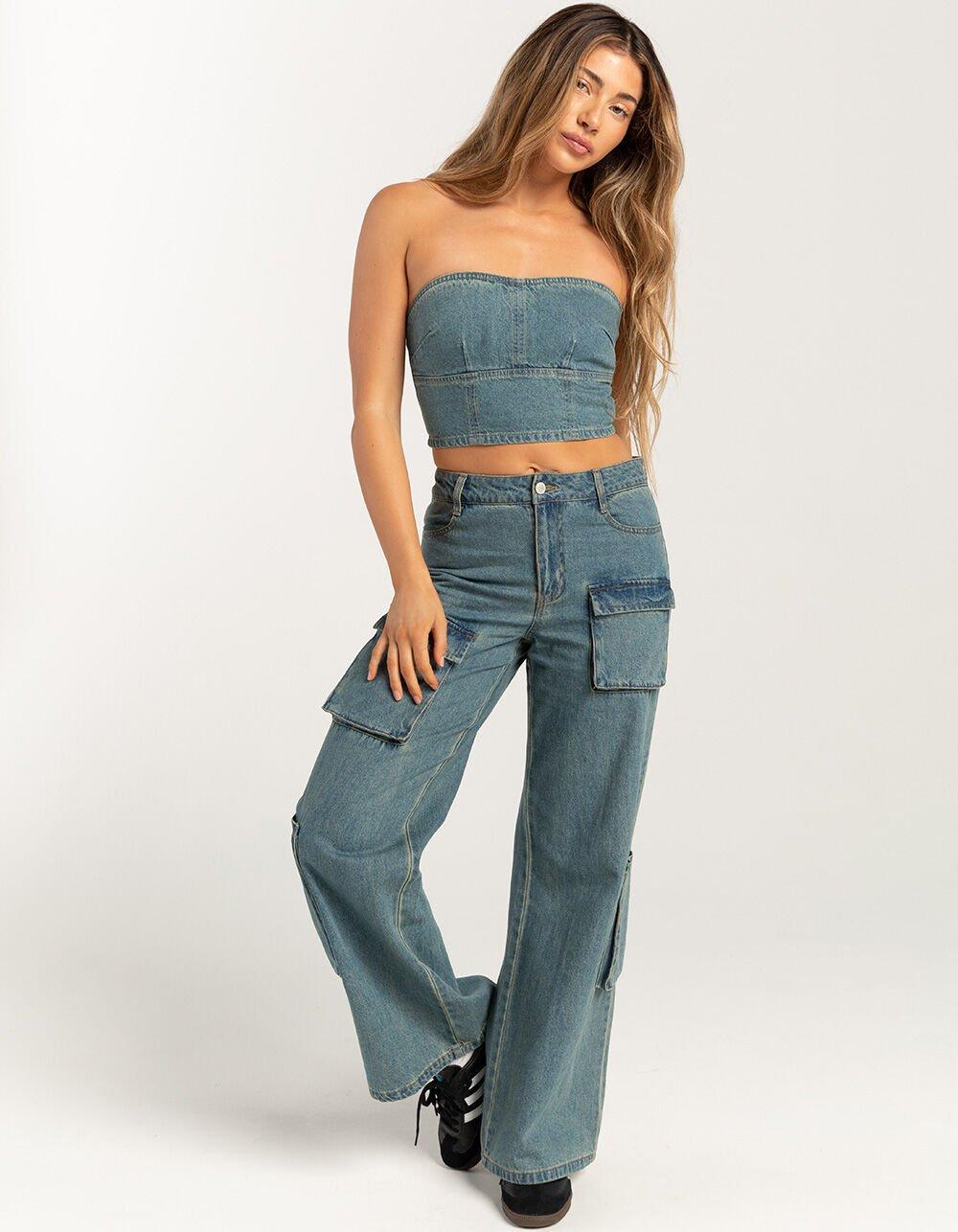 RSQ Womens Low Rise Cargo Pants - MEDIUM WASH Product Image