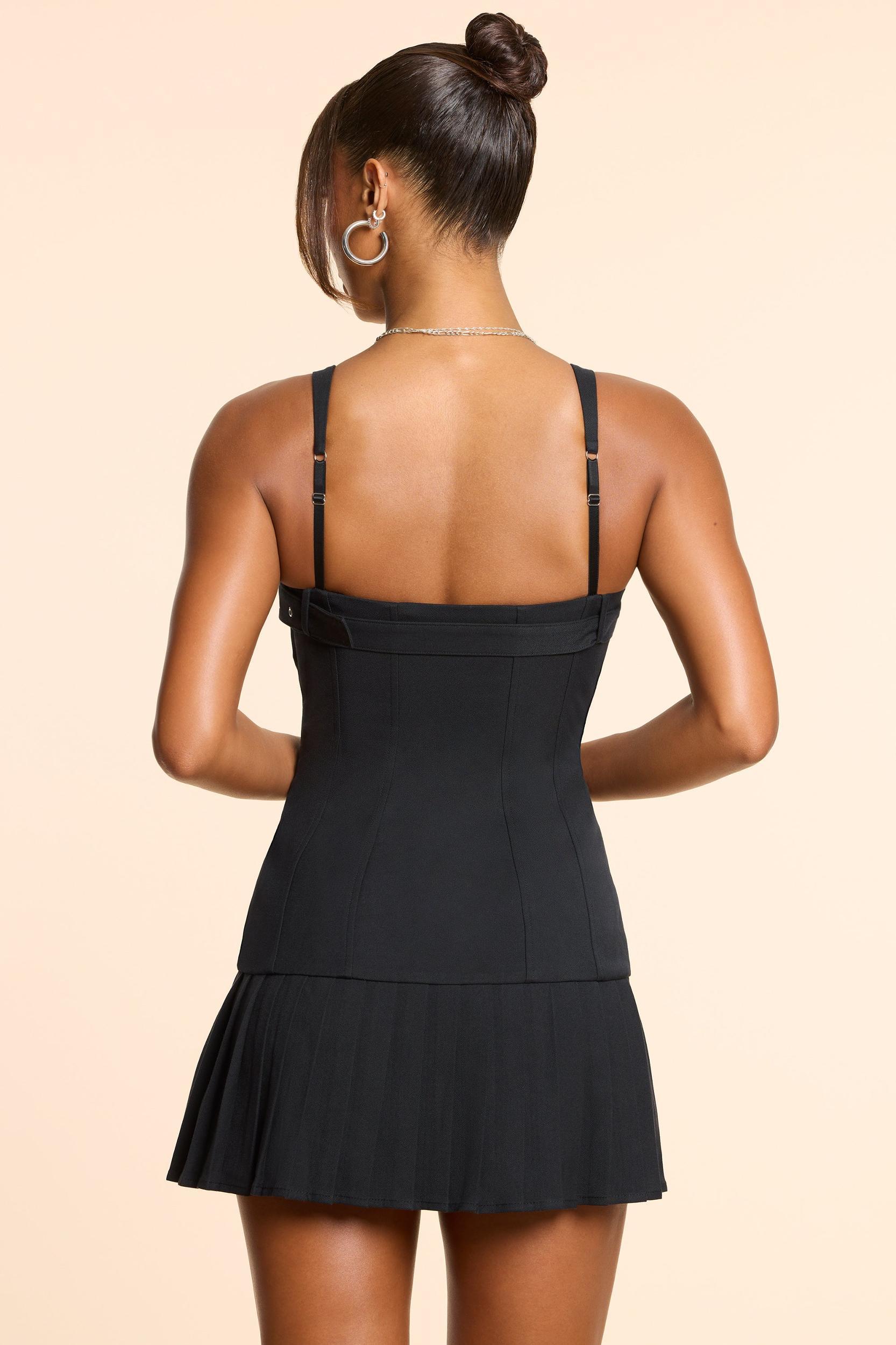 Brushed Twill Drop Waist Kilt Mini Dress in Black Product Image
