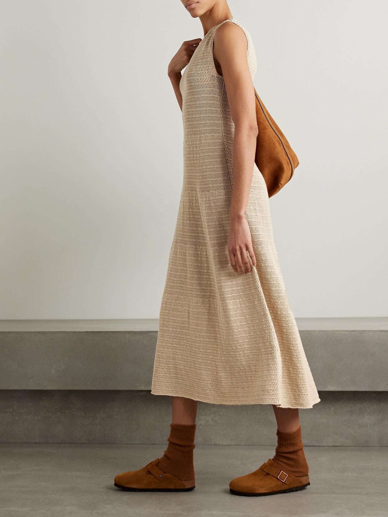 LAUREN MANOOGIAN + Net Sustain Basket Crocheted Pima Cotton And Linen-blend Maxi Dress In Brown Product Image