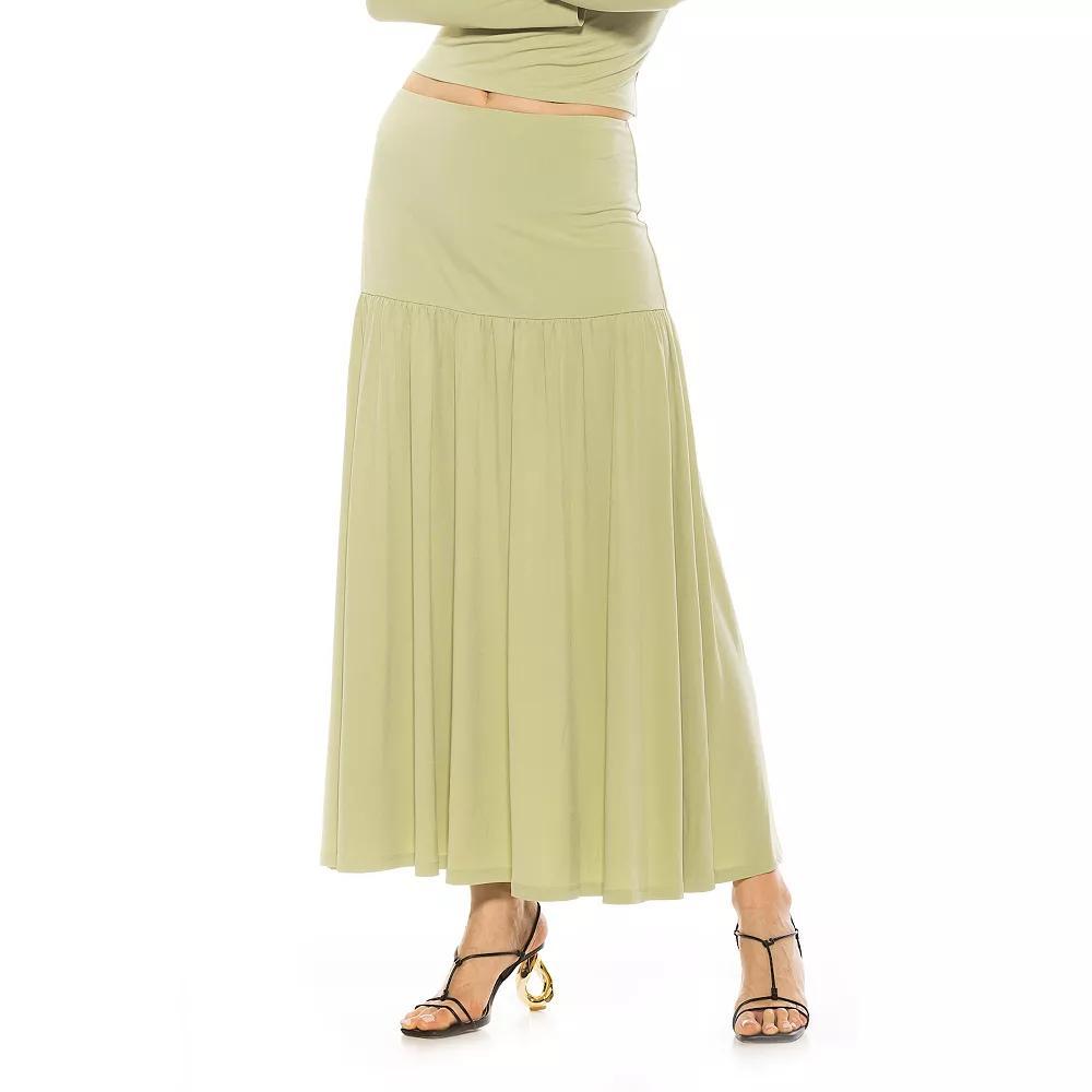 Women's ALEXIA ADMOR Lia Shirred Maxi Skirt, Size: Small, Green Product Image