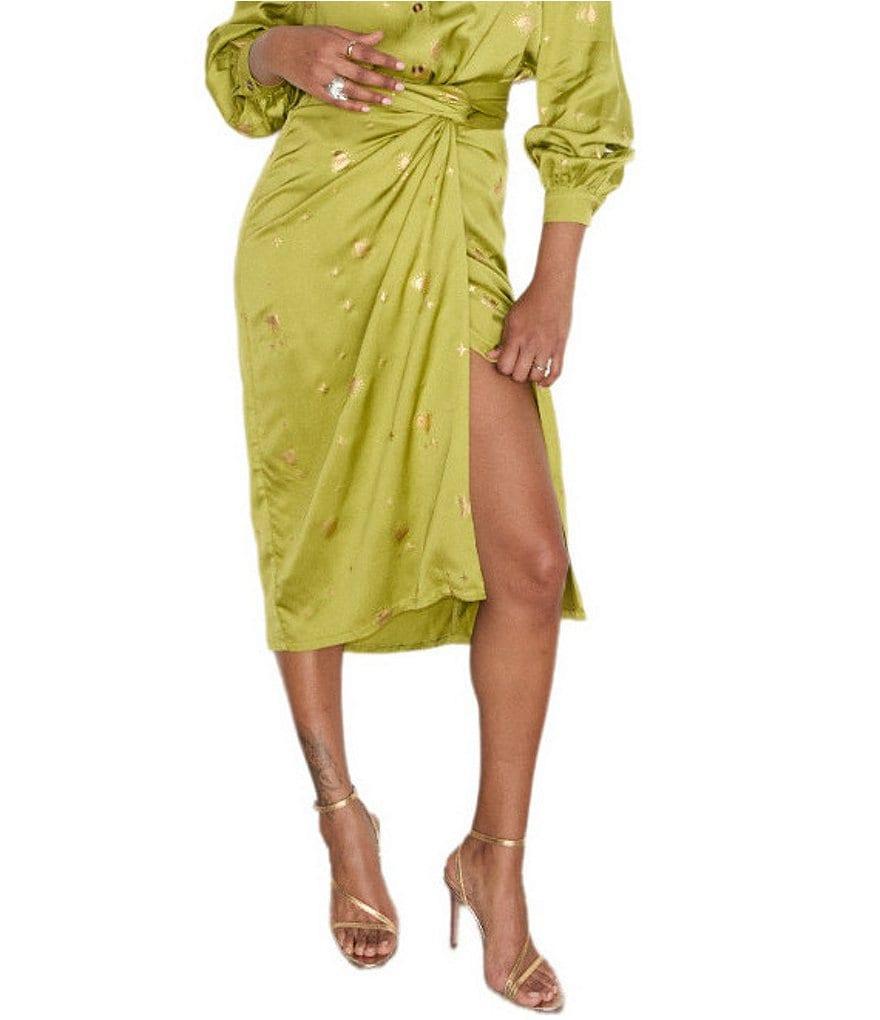Never Fully Dressed Jaspre Lime Hearts Wrap Midi Skirt Product Image