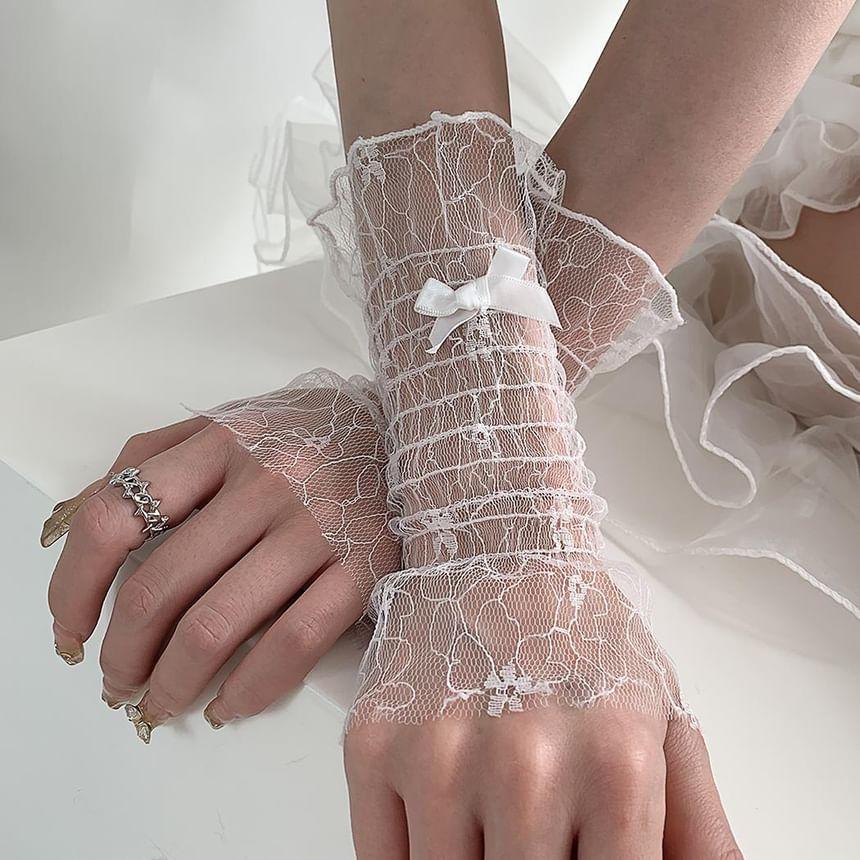 Bow Mesh Fingerless Gloves Product Image
