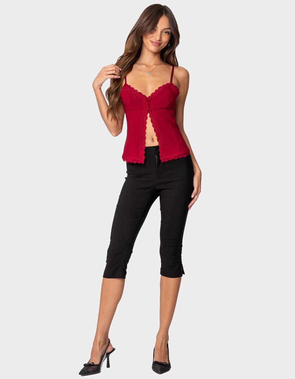 EDIKTED Crimson Lacey Split Front Top Product Image