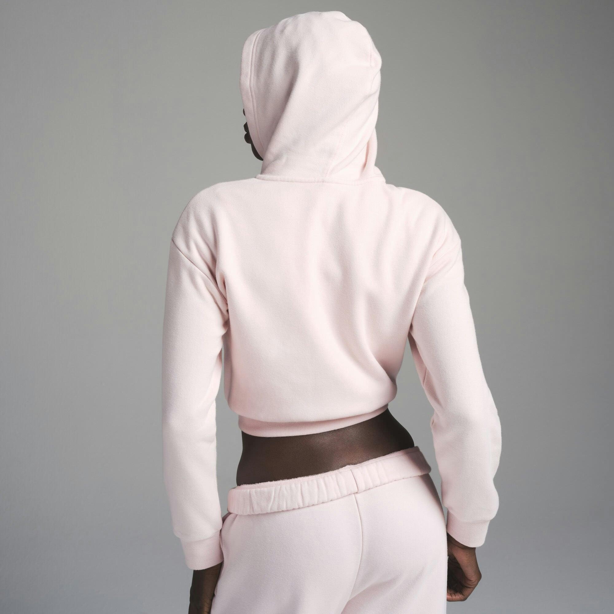 COTTON FLEECE SHRUNKEN ZIP UP HOODIE | BARELY PINK Product Image