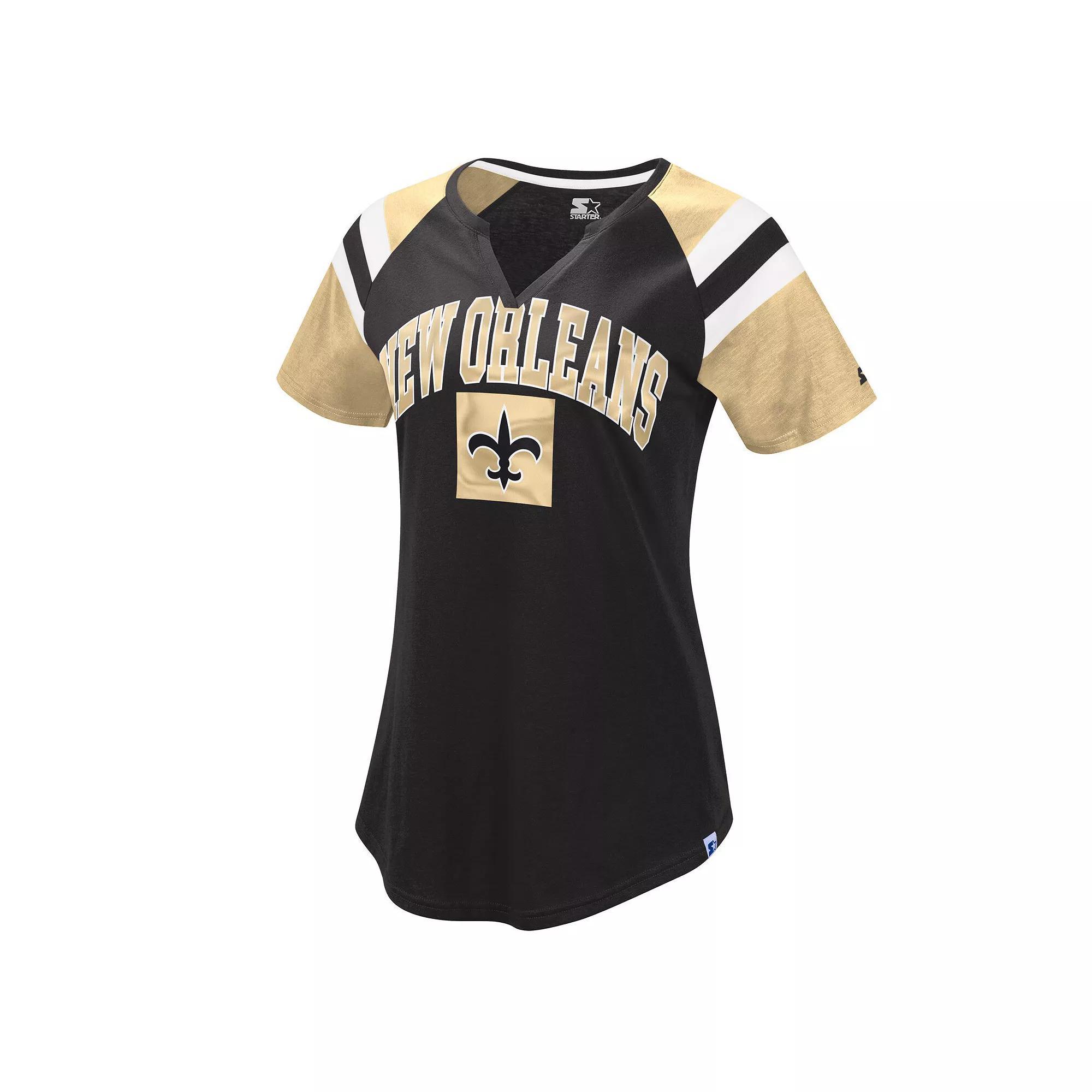 Women's Starter Black/Gold New Orleans Saints Game On Notch Neck Raglan T-Shirt, Size: Medium Product Image