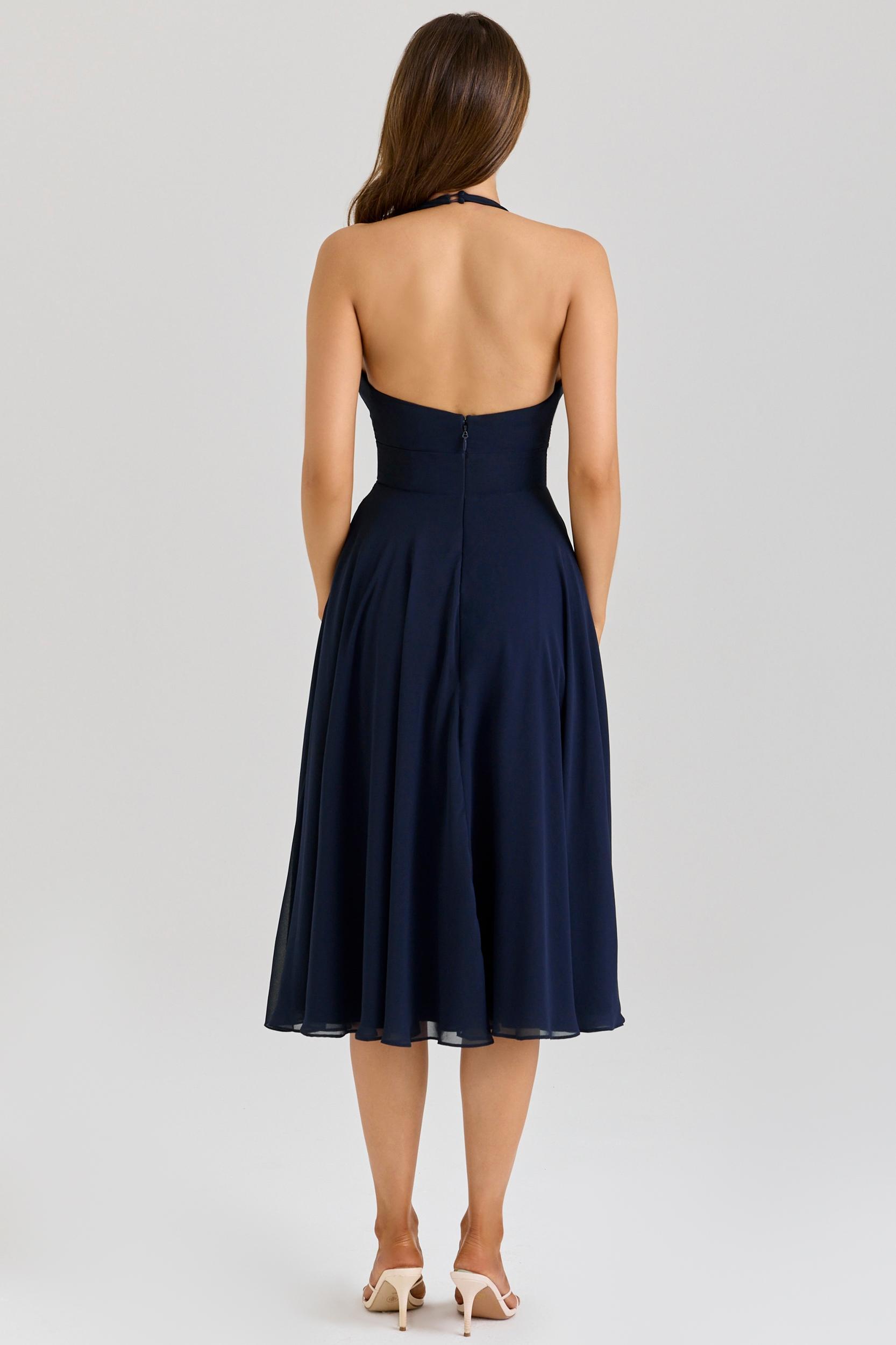 Solada  navy georgette halter sundress Product Image