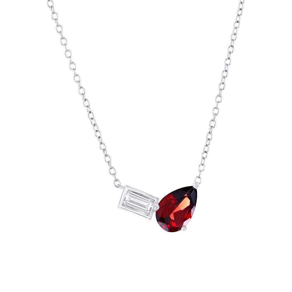 Argento Bella Sterling Silver Pear Shaped Gemstone & Emerald-Cut White Topaz Necklace, Women's, Size: 16-18" ADJ, Red Product Image