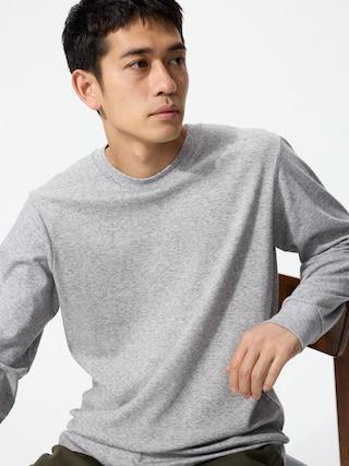 Mens Brushed Cotton T-Shirt Long Sleeve Gray Medium UNIQLO US Product Image