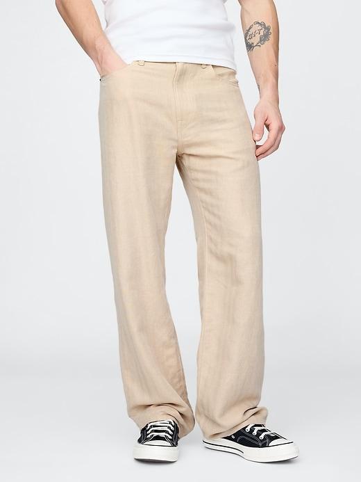 Linen-Cotton '90s Loose Herringbone Pants Product Image