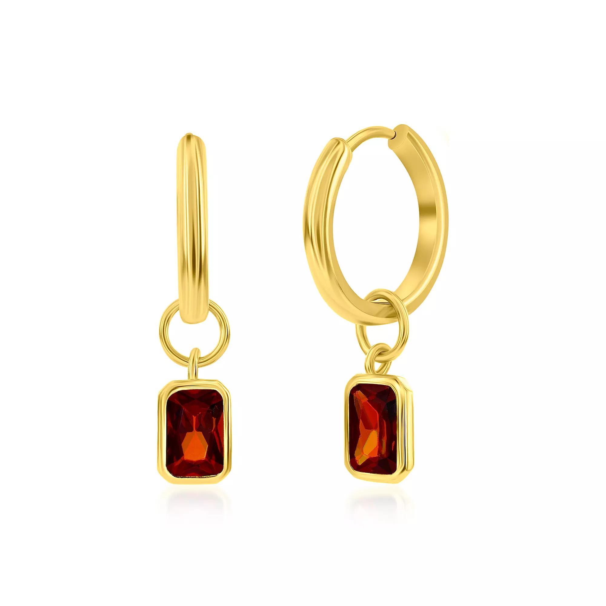 Argento Bella Gold Tone Sterling Silver Cubic Zirconia Birthstone Drop Hoop Earrings, Women's, January Product Image