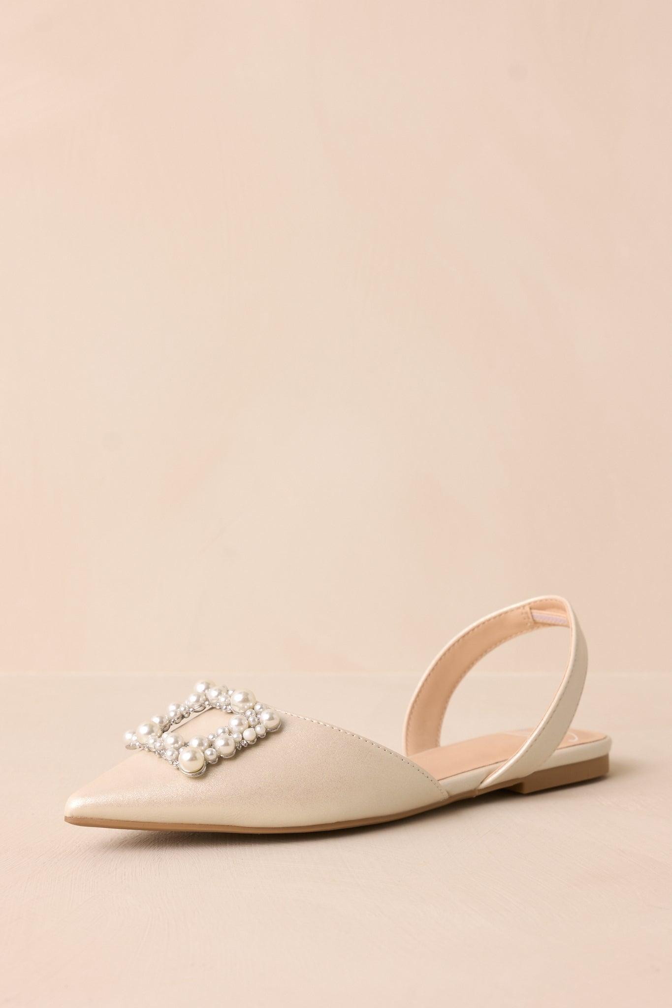 Setting New Goals Ivory Pearlescent Pointed Toe Slingback Flats Product Image