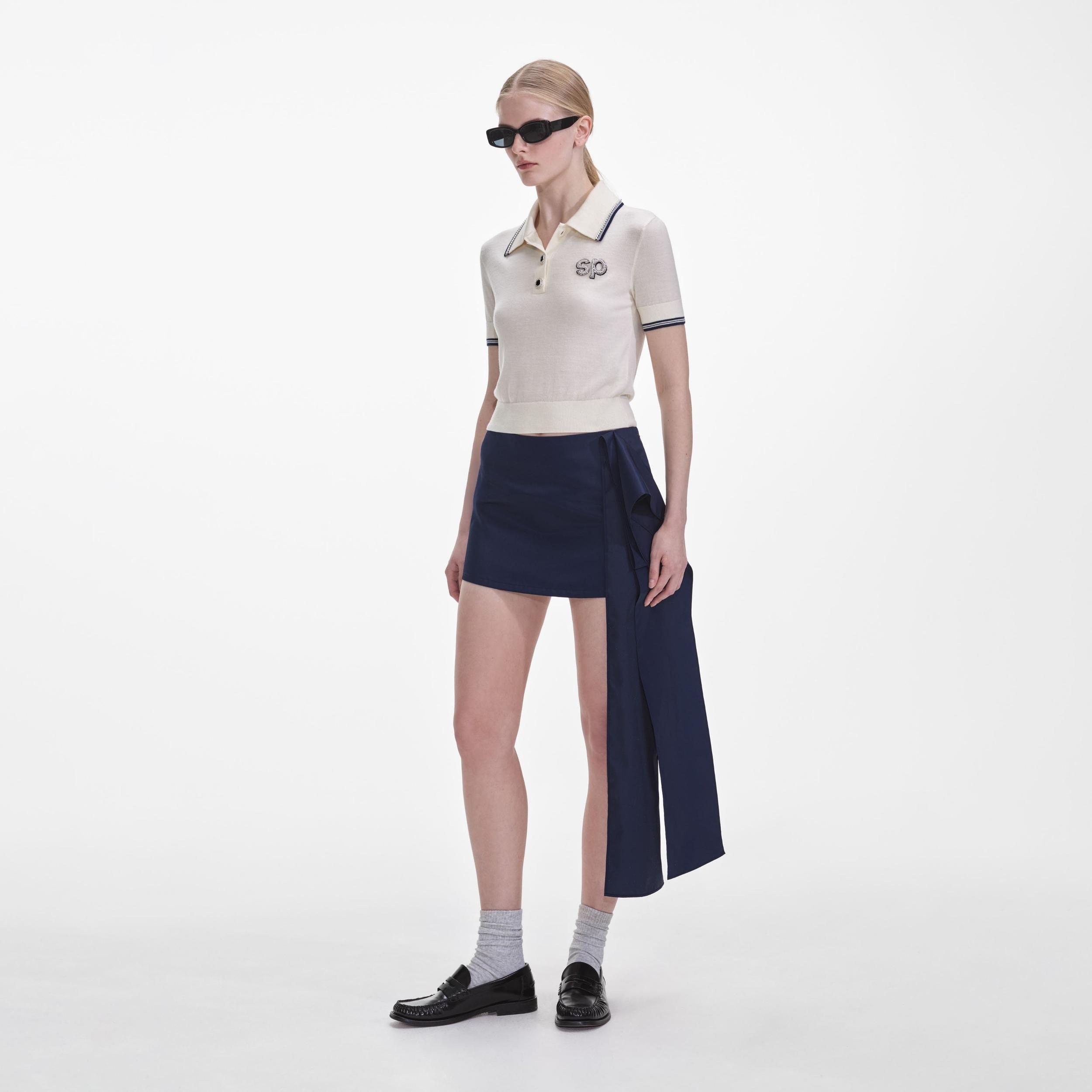 Cream Knit SP Polo Top Product Image