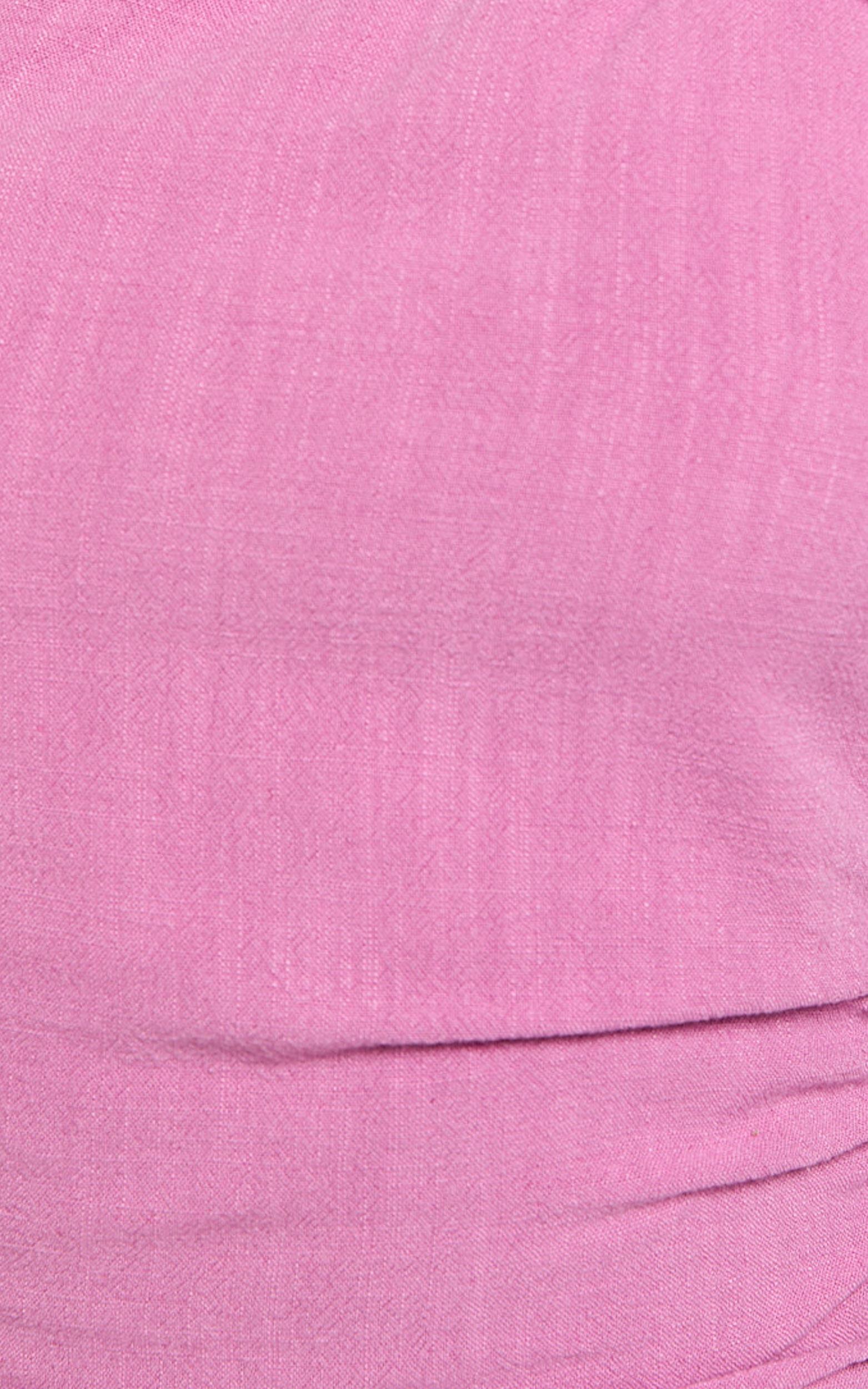 Finley Midi Linen Dress - Linen Feel One Shoulder Ruched Dress in Orchid Product Image