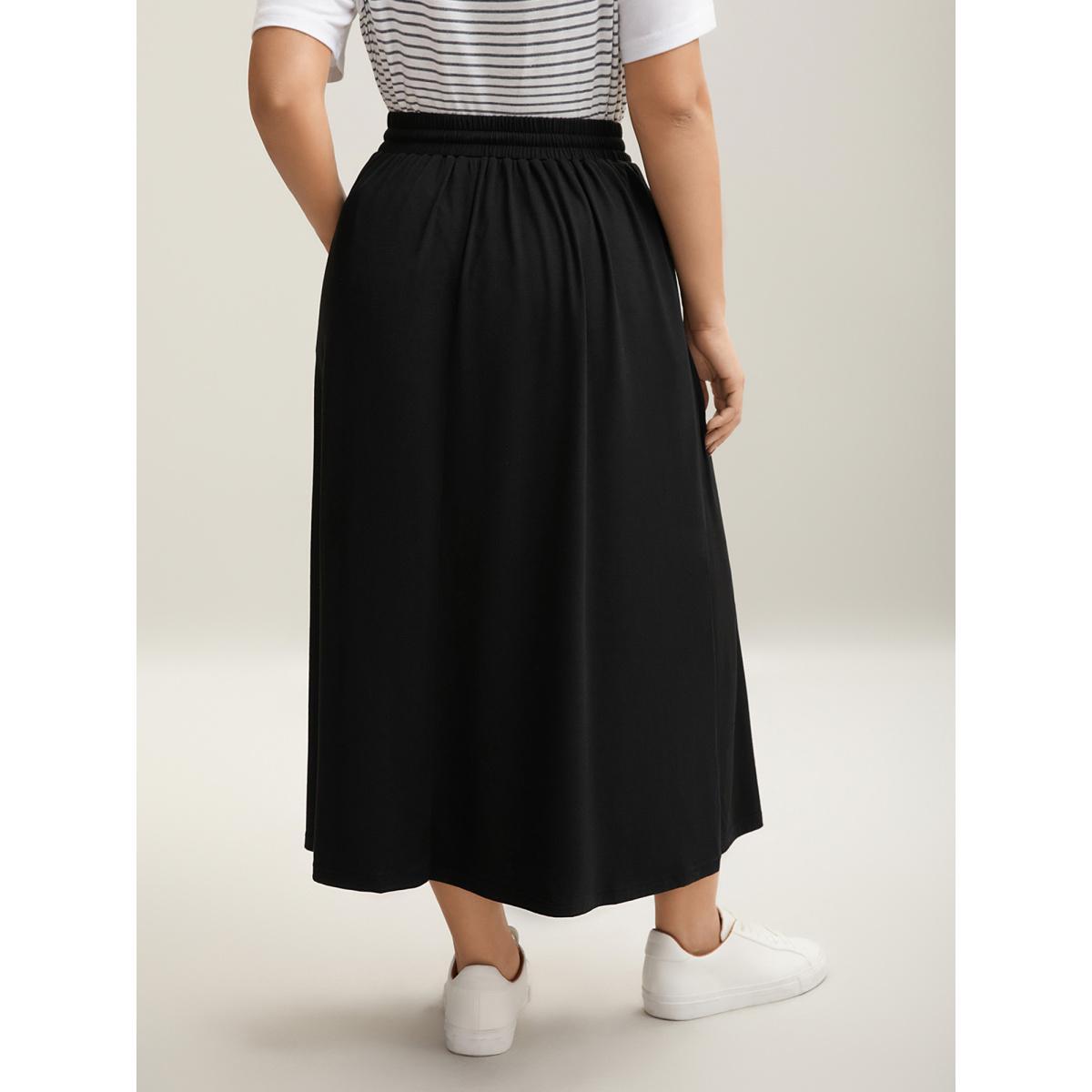 Plus Size Supersoft Waist-Tie A-Line Maxi Skirt Women Black Elegant Drawstring Medium stretch Slanted pocket Everyday Skirts BloomChic 14-16/1X Product Image