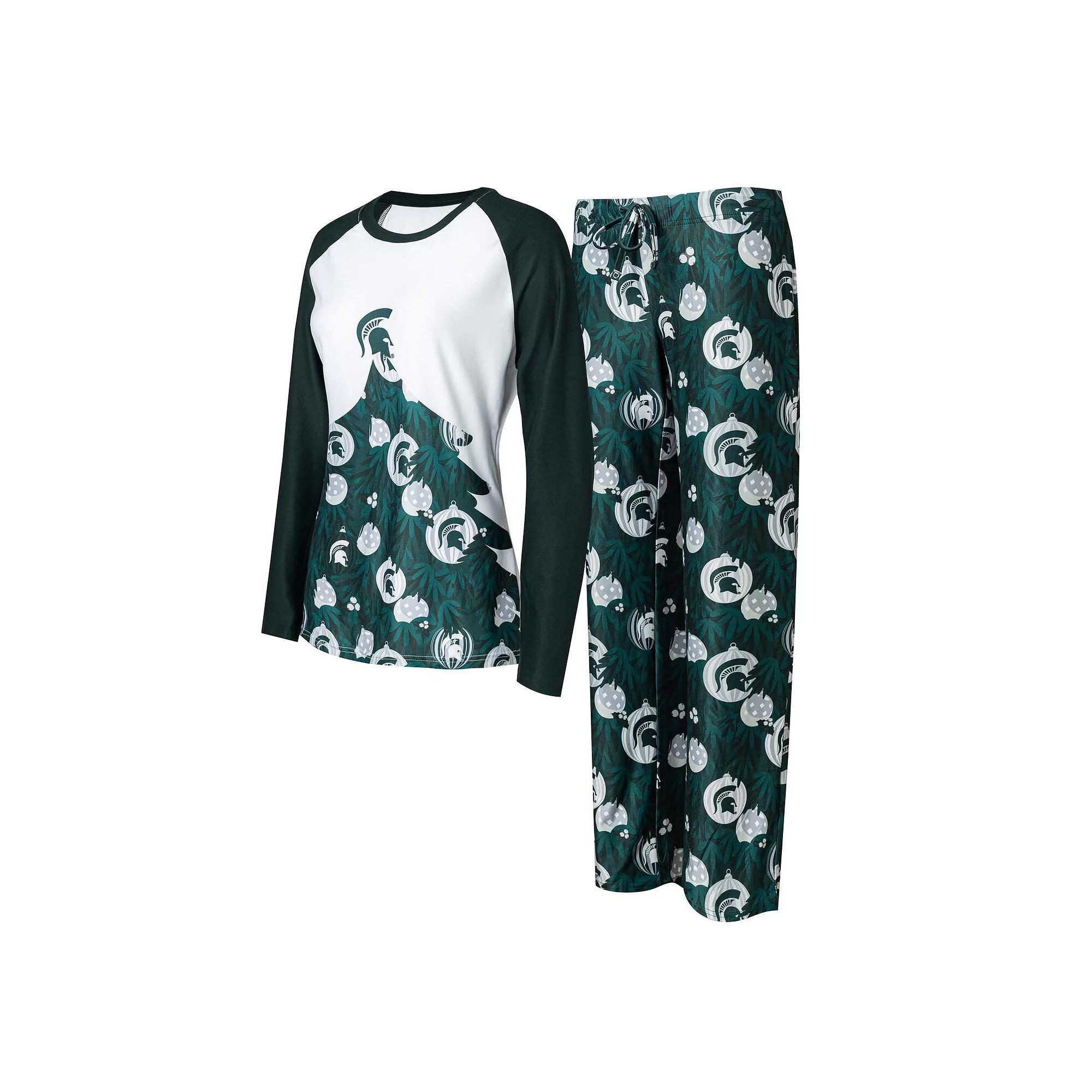 Women's Concepts Sport Hunter Green Michigan State Spartans Tinsel Ugly Sweater Long Sleeve T-Shirt & Pants Sleep Set, Size: Medium, Team Product Image