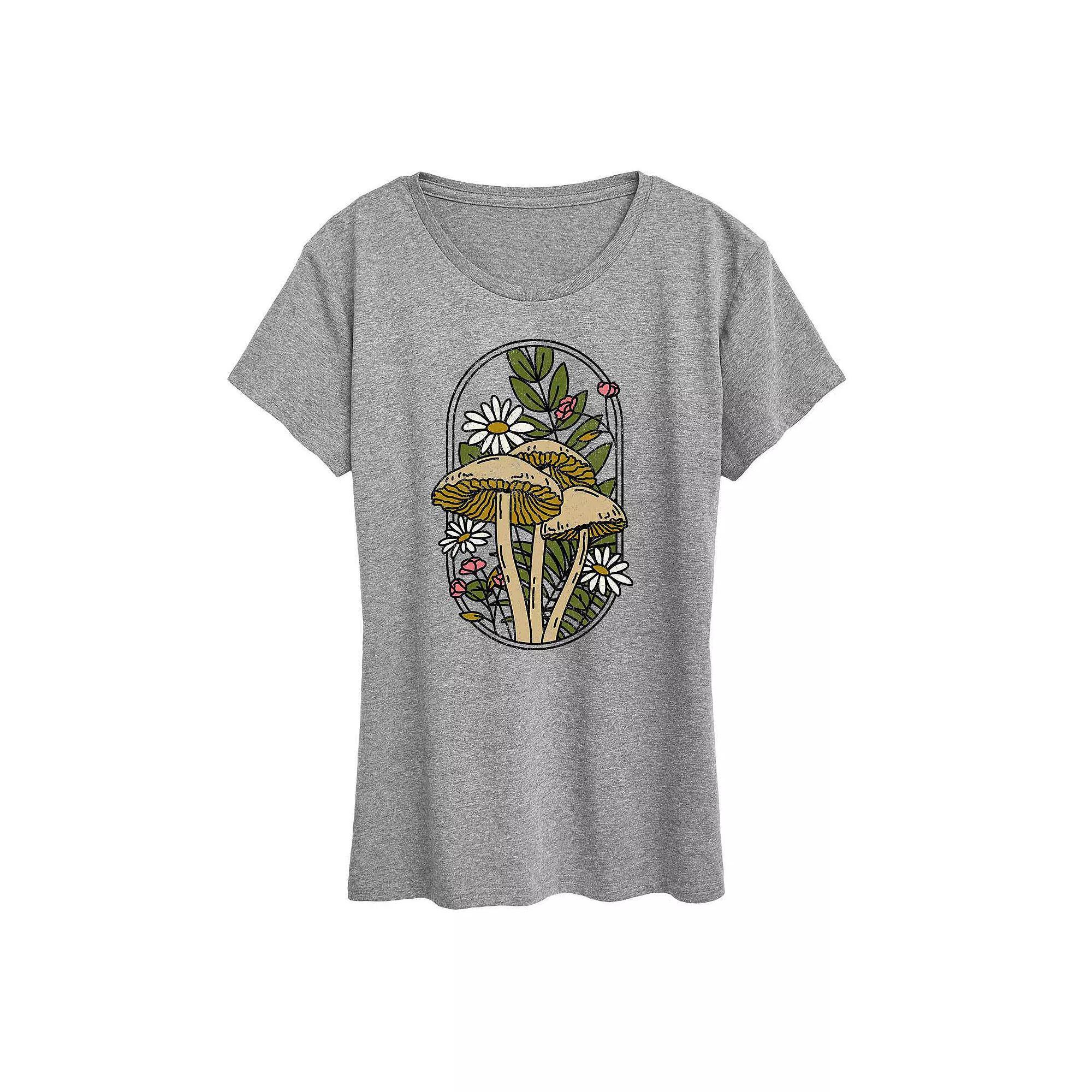 Womens Mushrooms And Flowers Graphic Tee, Girls Grey Gray Product Image