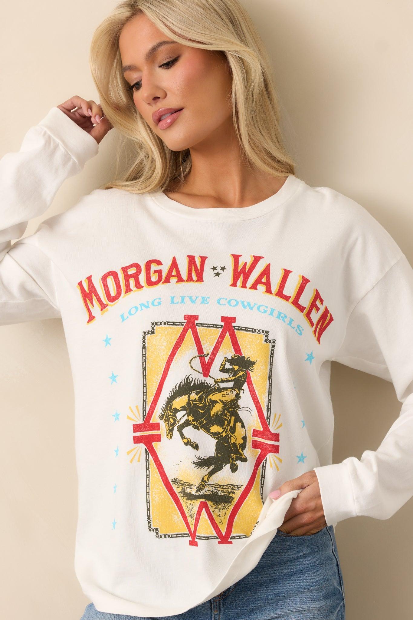 Morgan Wallen Long Live Cowgirls White Relaxed Long Sleeve Tee Product Image