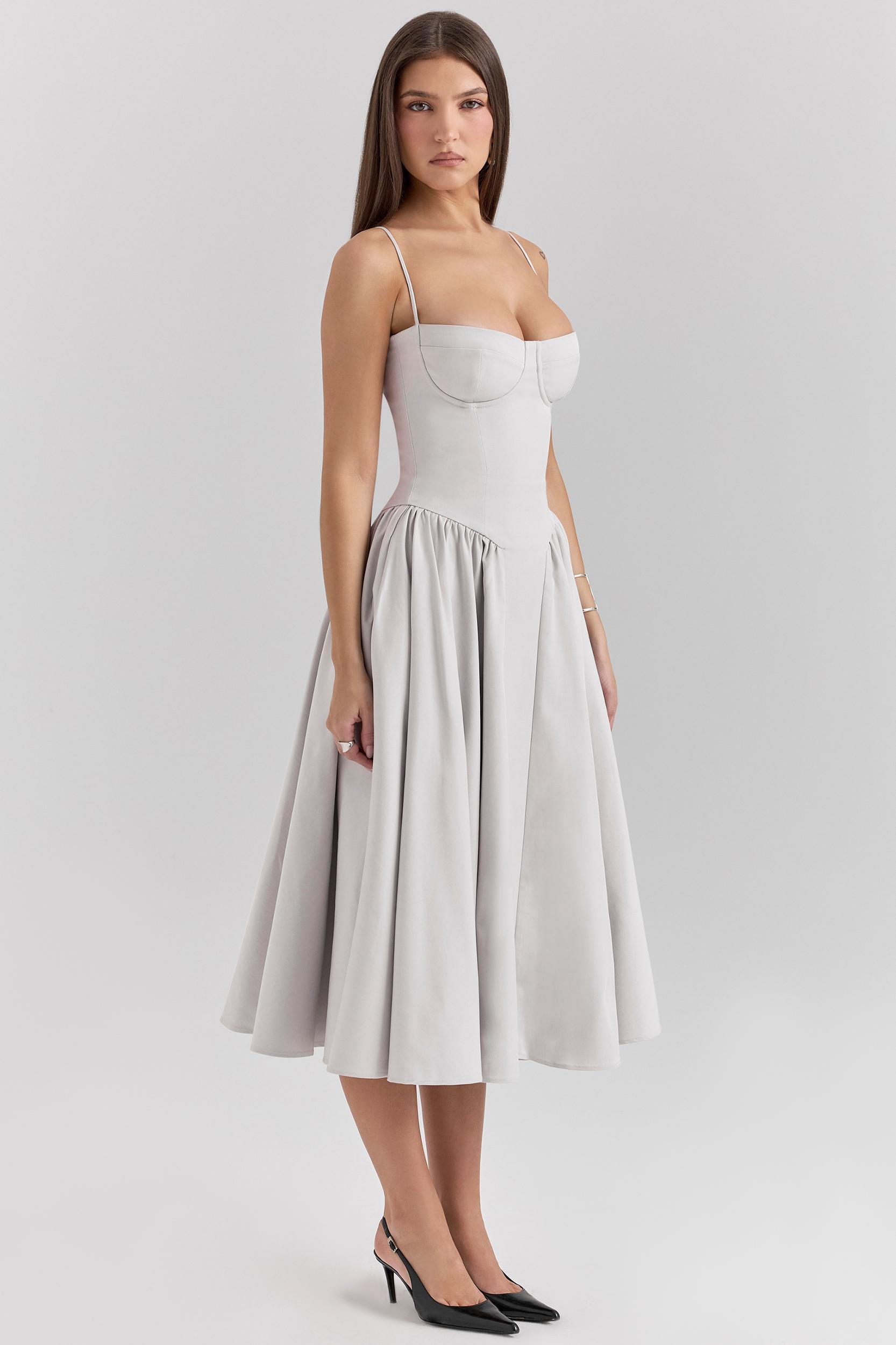 Samaria  dove grey corset midi dress Product Image