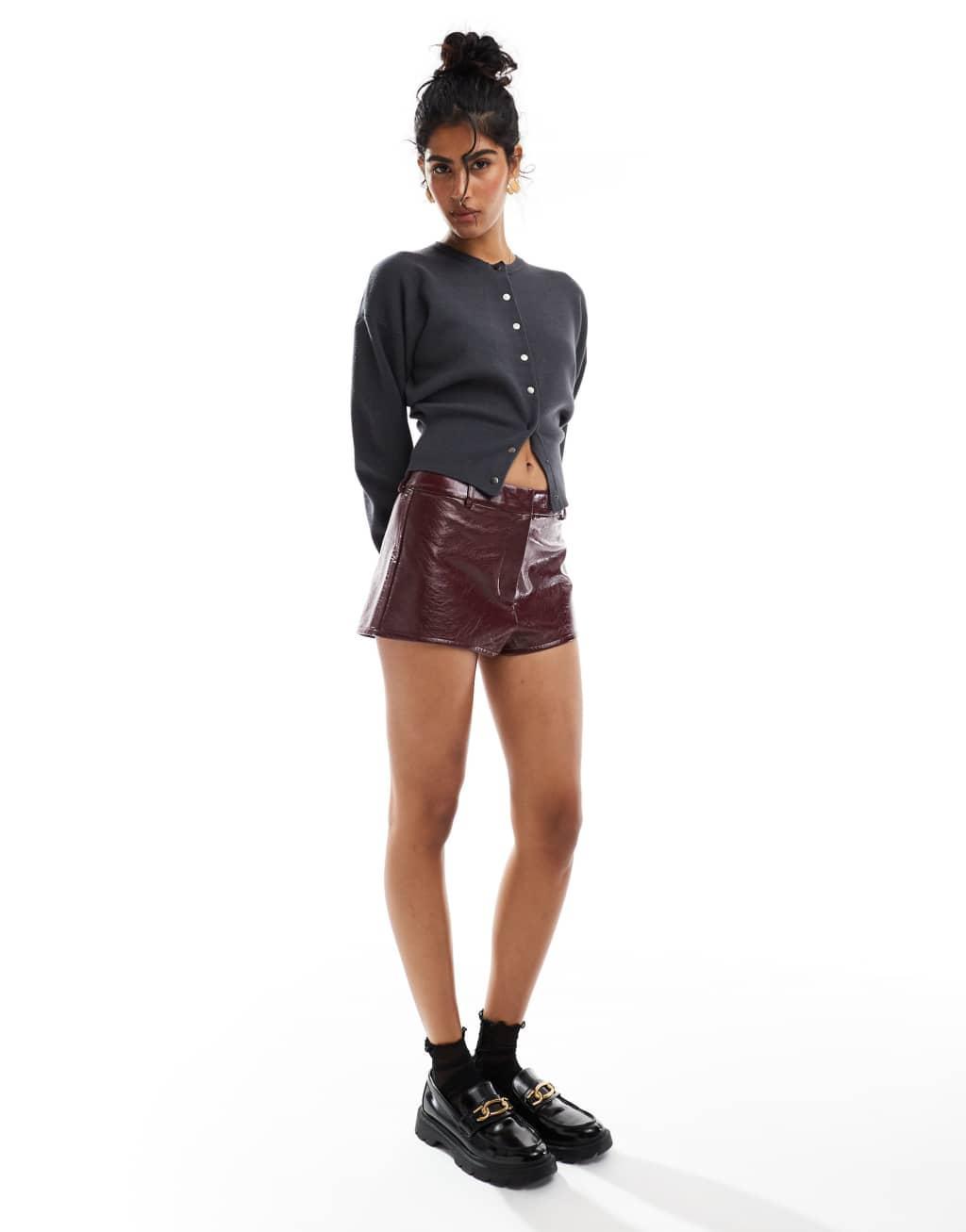 ASOS DESIGN crew neck cardigan with rib hem detail in charcoal Product Image