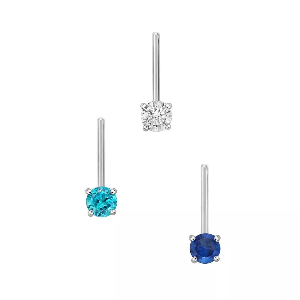 Lila Moon 14k White Gold 2 mm Tri-Color Cubic Zirconia L-Shaped Nose Ring Trio, Women's Product Image