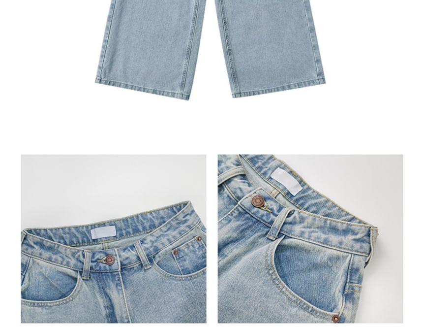 Washed Straight-Cut Loose Jeans Product Image