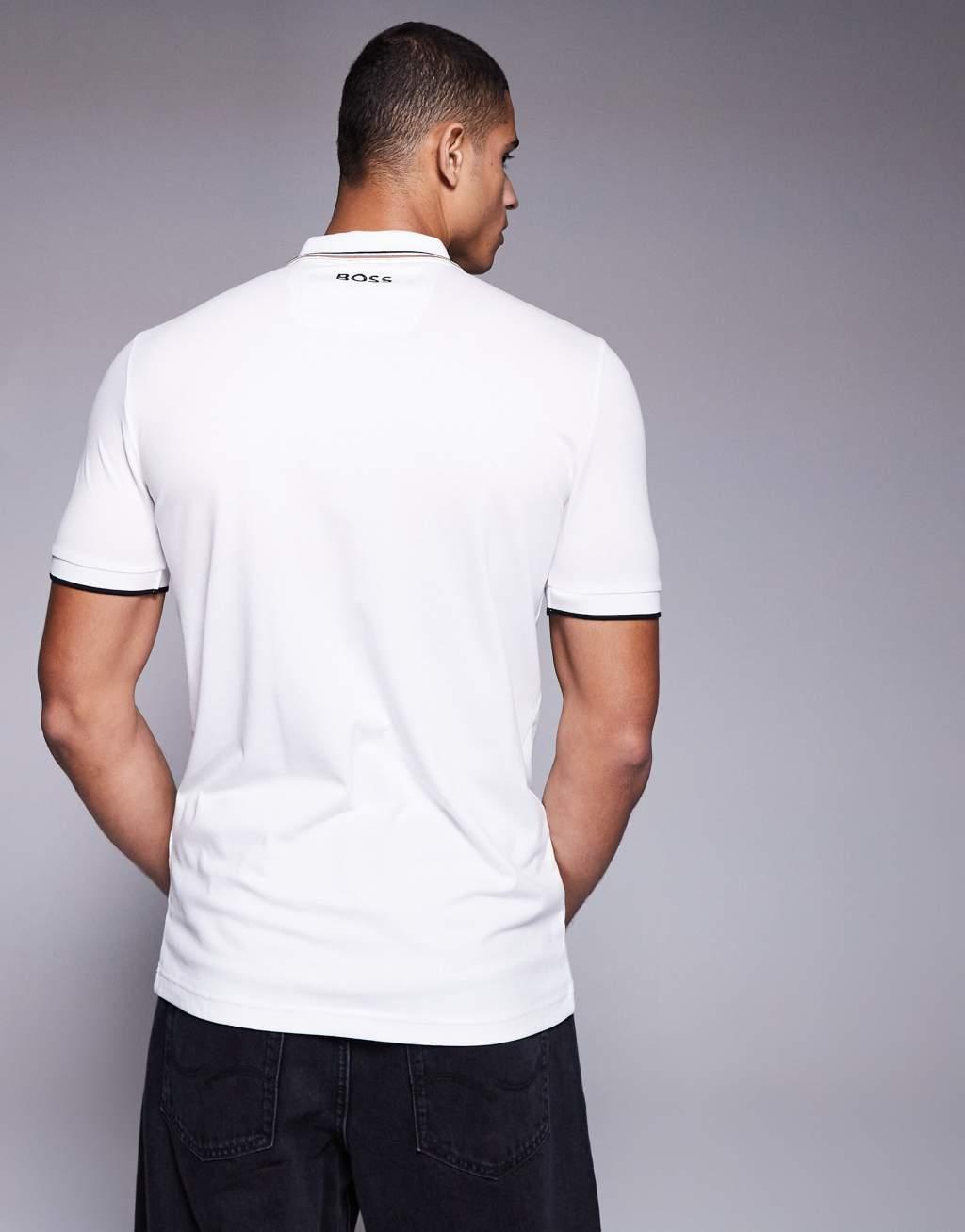 BOSS Green Paddy Pro tipped pique polo regular fit in cream Product Image