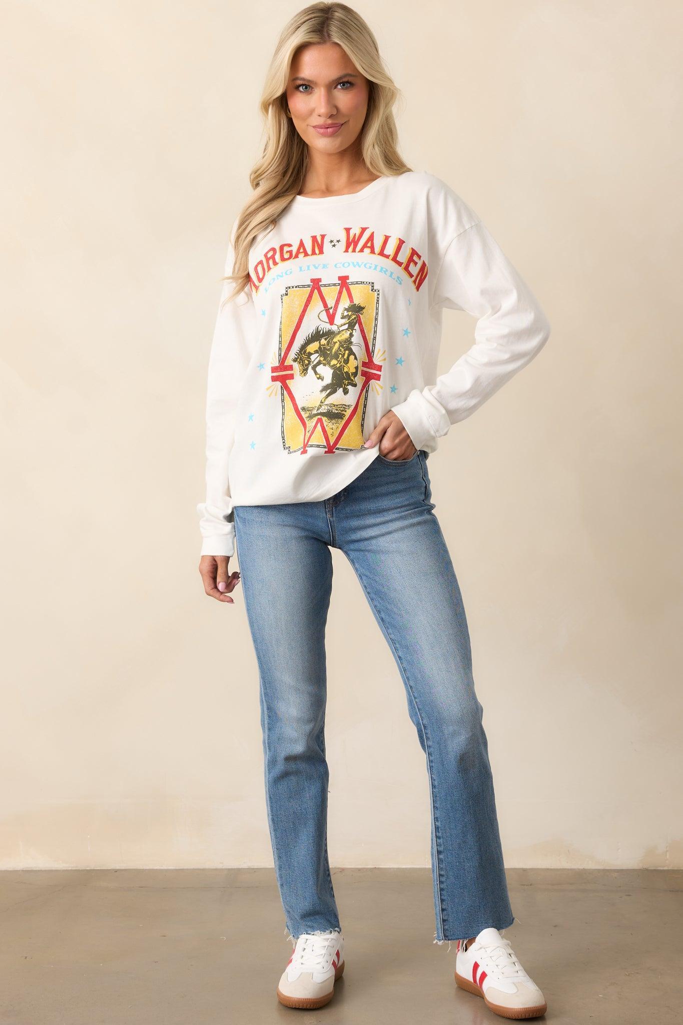 Morgan Wallen Long Live Cowgirls White Relaxed Long Sleeve Tee Product Image