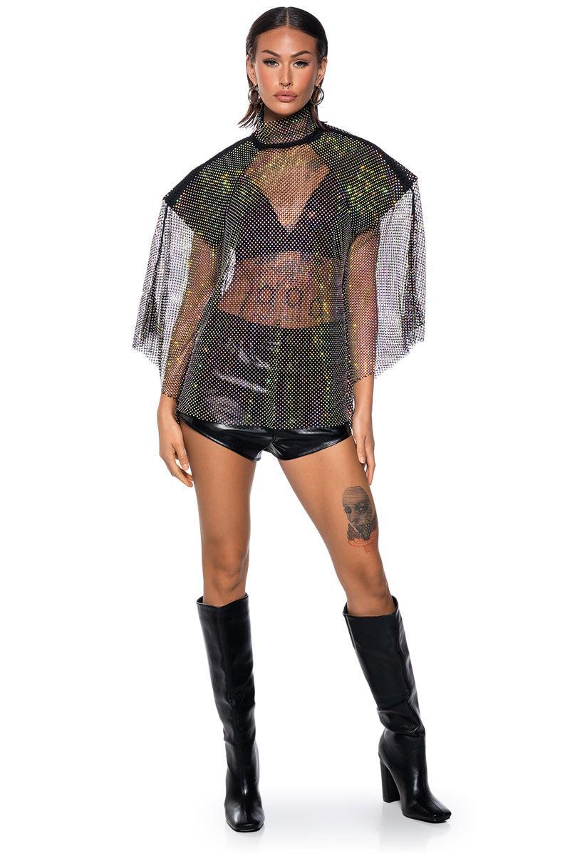 QUEEN OF THEM ALL EMBELLISHED MOCK NECK BLOUSE Product Image