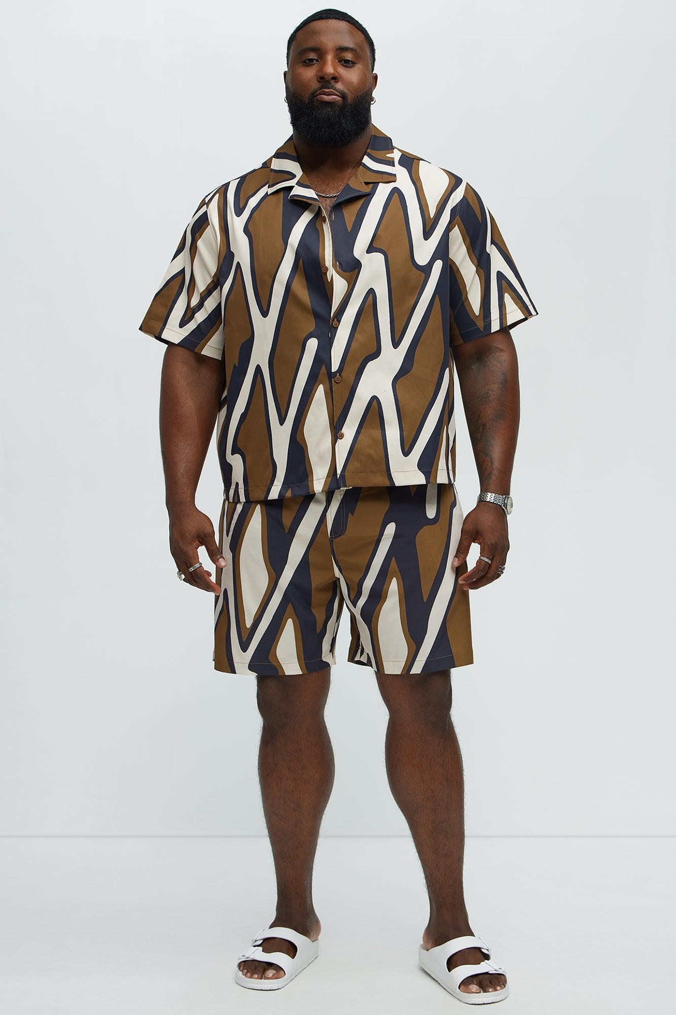 Cropped Chaos Current Printed Cuban Collar Short Sleeve Shirt - Brown Combo Product Image