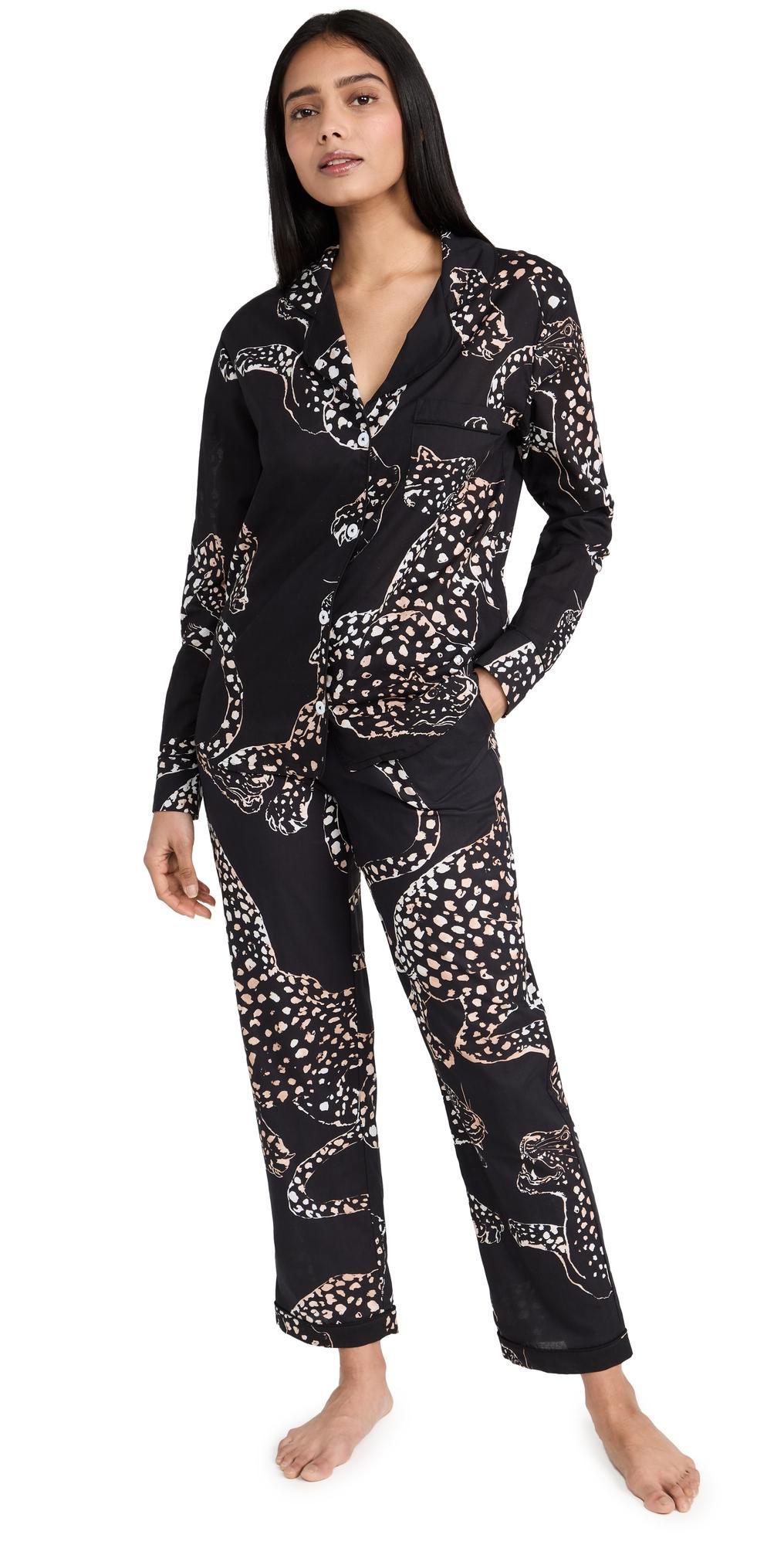 Desmond & Dempsey Womens Long Sleeve Jaguar Pajama Set Product Image