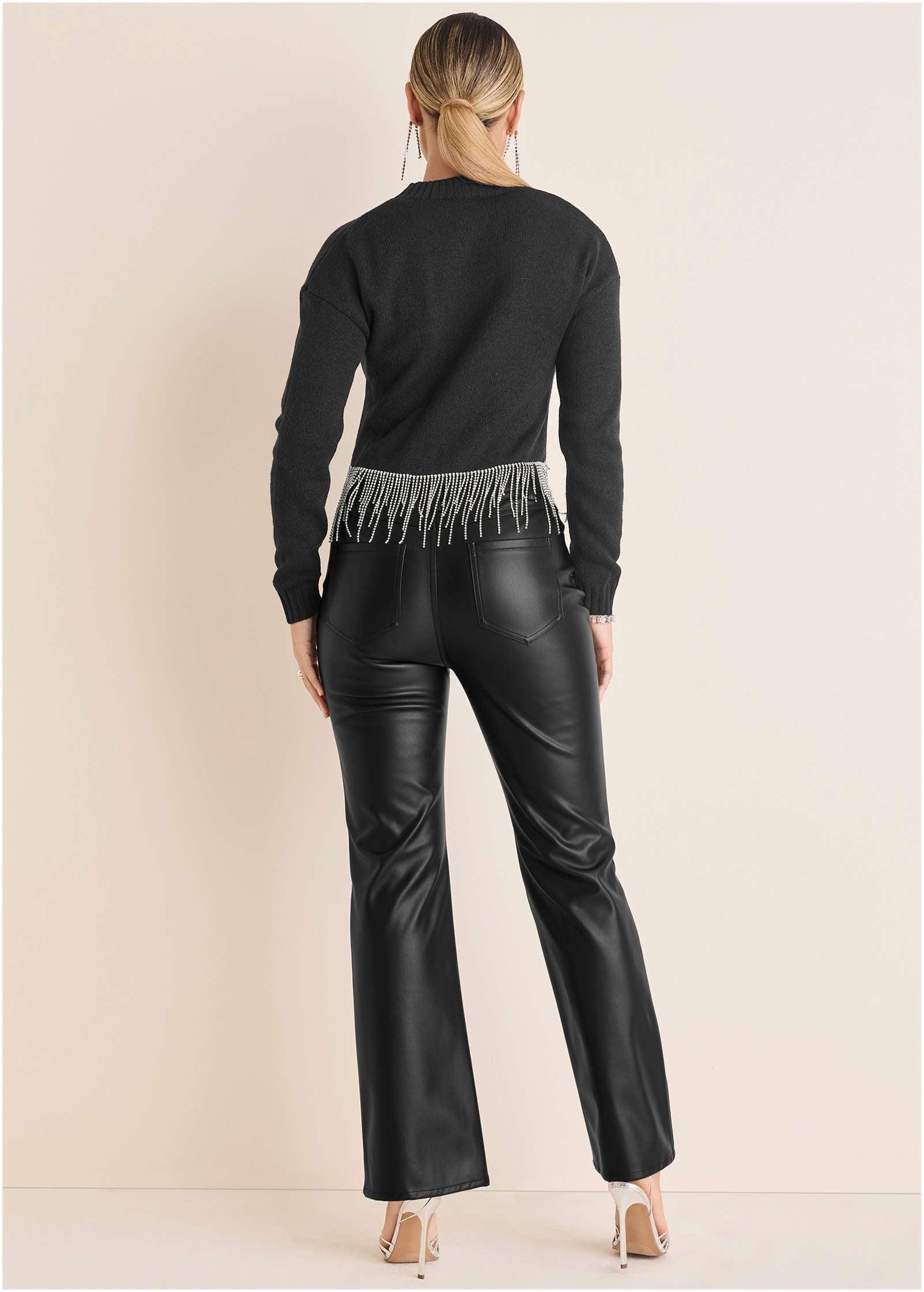 Rhinestone Trim Sweater  - Black Product Image