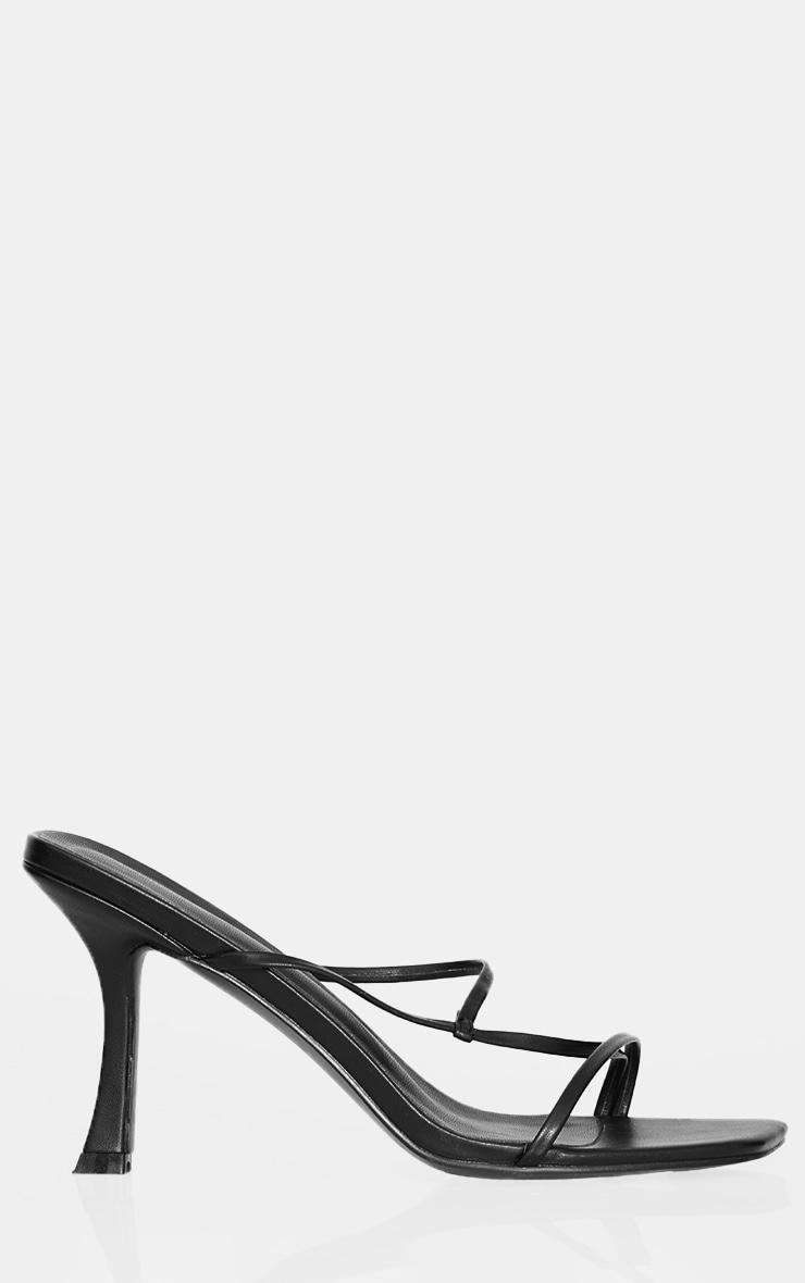 Black PU Square Toe Strappy Mid Heeled Mules Product Image