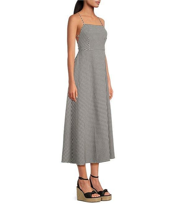 Gianni Bini Amelia Gingham Square Neck Sleeveless Tie Back Midi A-Line Dress Product Image